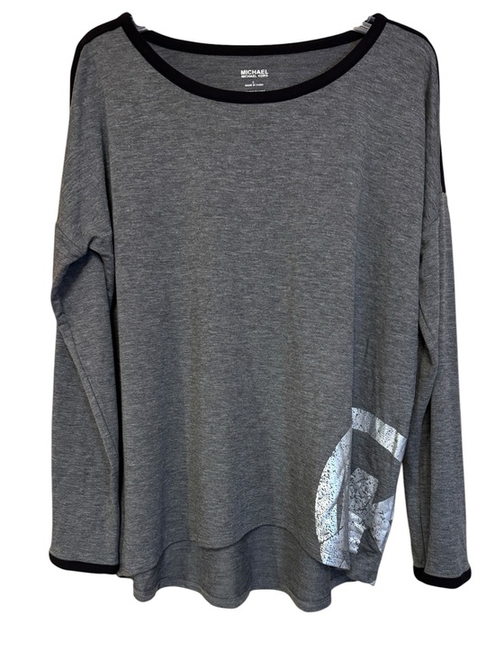 Tops - Michael Michael Kors Derby Basics Long Sleeve Logo Top Gray Black Size L NWT